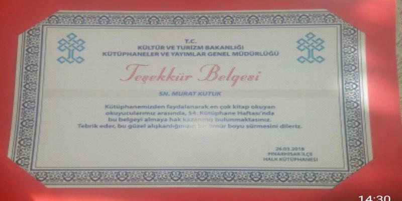ÜYEMİZ VE AİLESİ KİTAP OKUMA BİRİNCİSİ